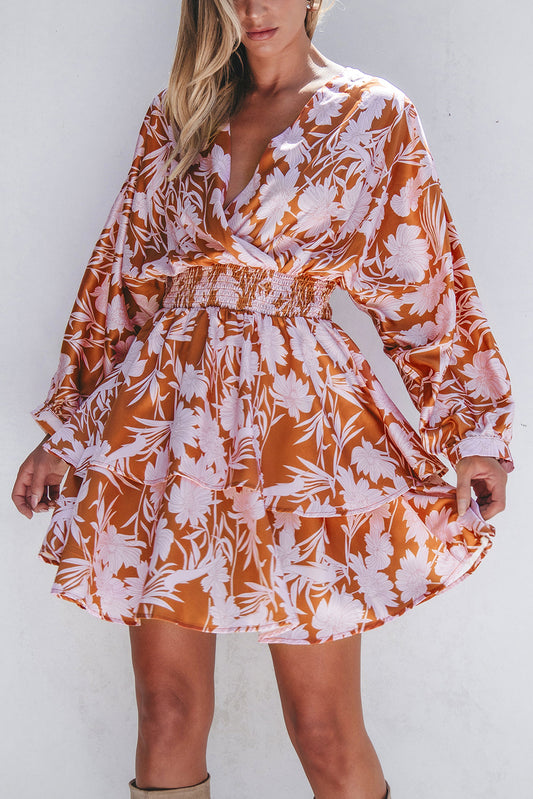 Brown Floral Smocked Dress LT