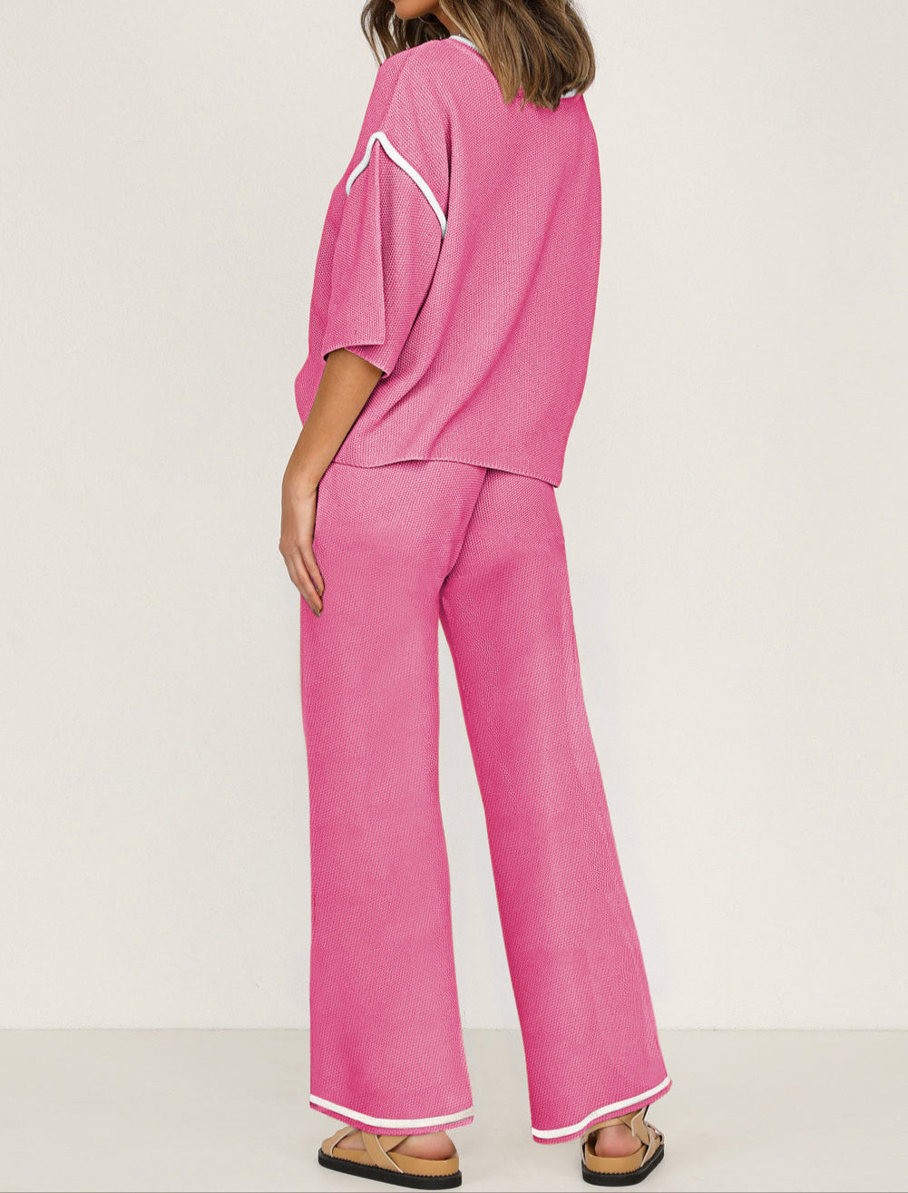 Bright Pink Contrast Pants Set LT