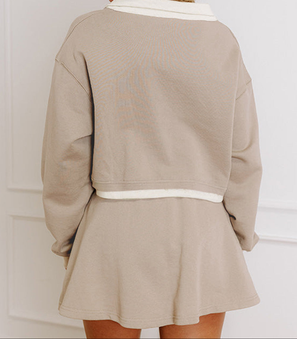 Beige Raw Edge Skirt Set LT