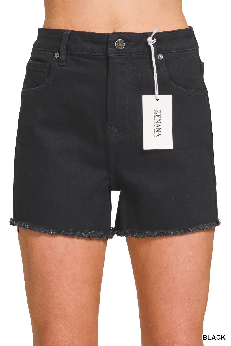 Zenana Black Frayed Hem Denim Shorts INS