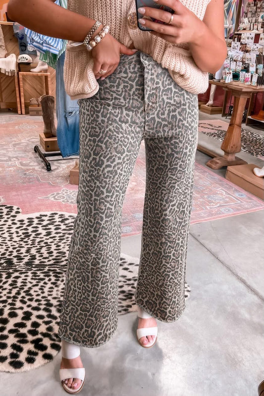 Leopard Frayed High Waist Jeans (Pre-order)