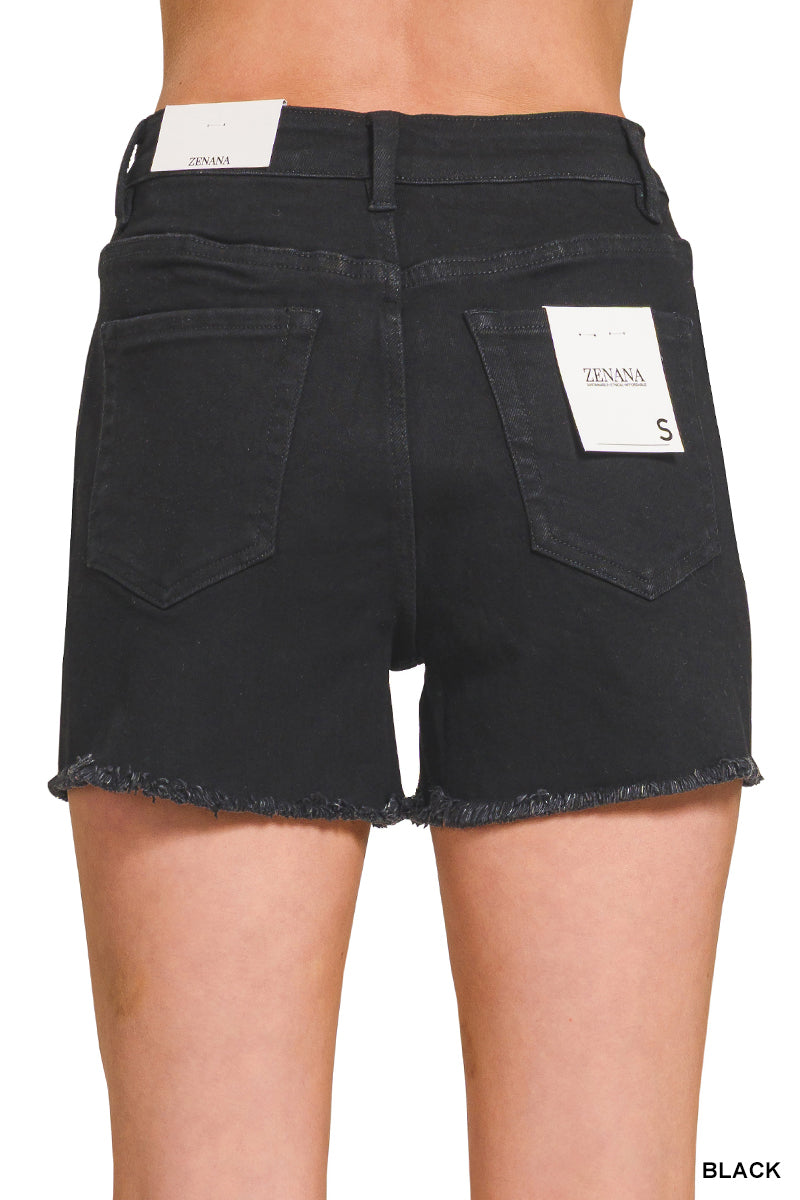 Zenana Black Frayed Hem Denim Shorts INS