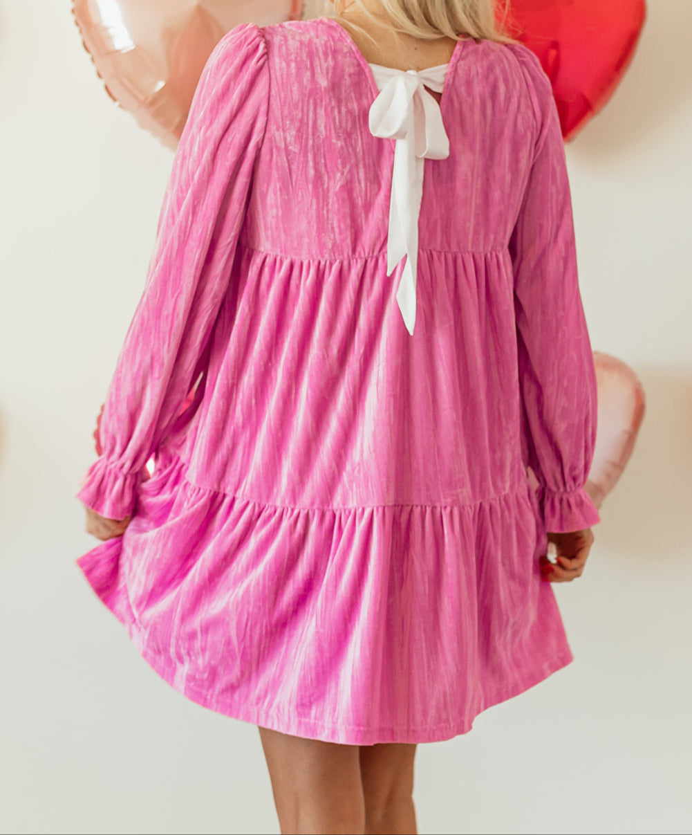 Pink Velvet Ruffled Mini Dress LT