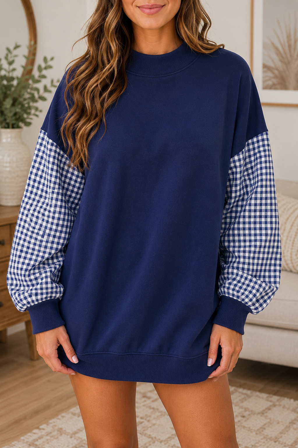 Plaid Sleeve Sweatshirt RTS