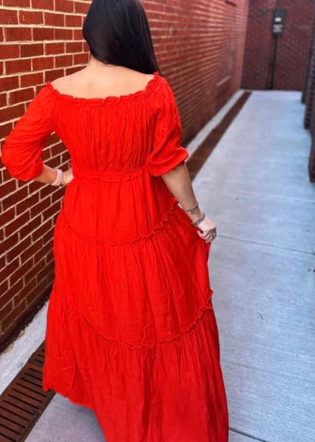 Red off the shoulder Maxi dress INS