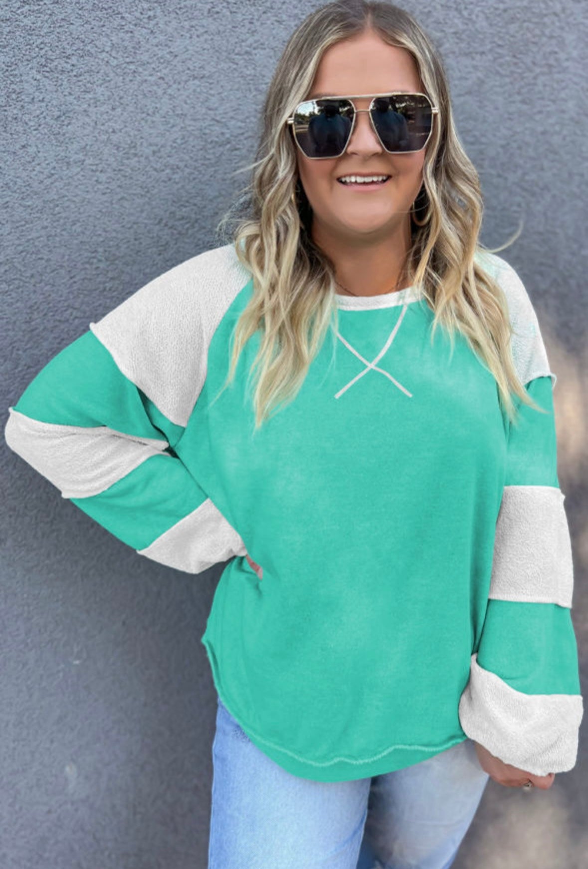 Aruba Blue Raglan Colorblock Pullover (pre-order)