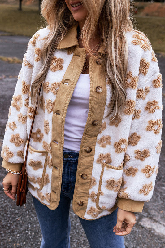 Beige Flower Fleece Jacket FB