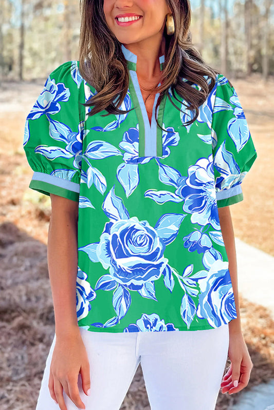 Green Floral Summer Blouse LT