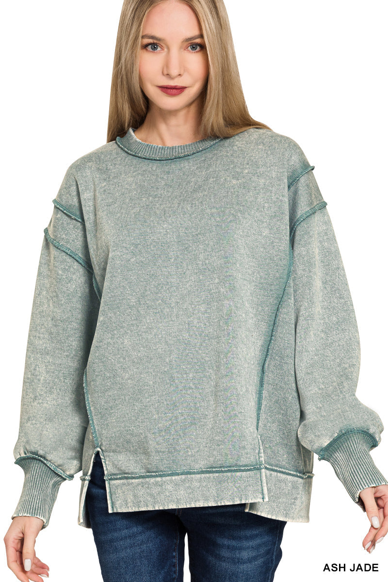 Acid Wash Exposed Seam Fleece Zenana Sweatshirt *Multiple Colors* RTS