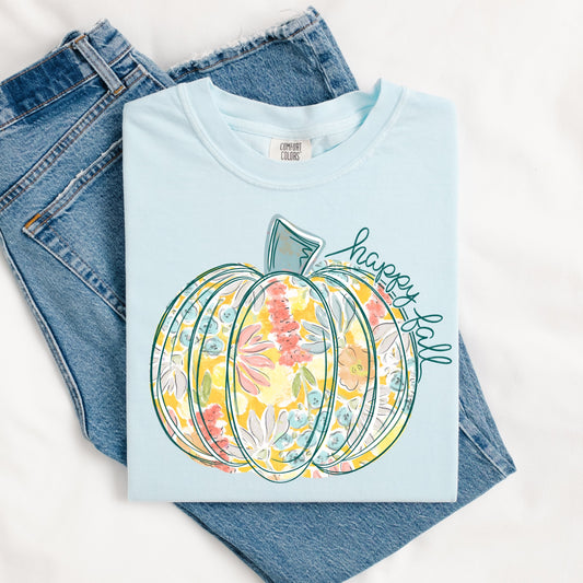 Happy Fall Floral Pumpkin Tee.