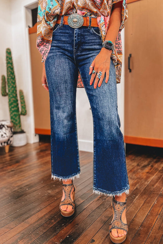 Dark Wash Raw Hem Jeans LT