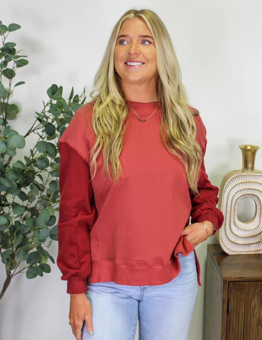 Red Colorblock Sweatshirt INS