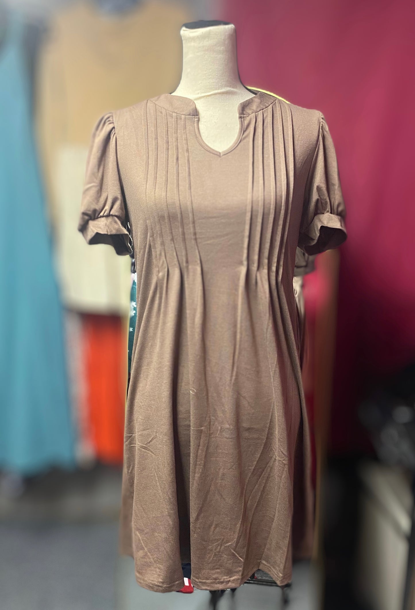 Brown pleated T-shirt dress INS