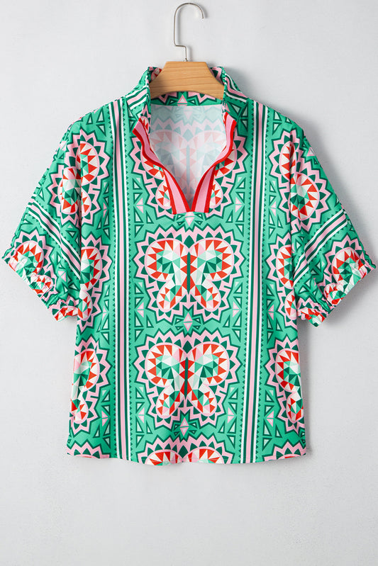 Green Abstract V Neck LT