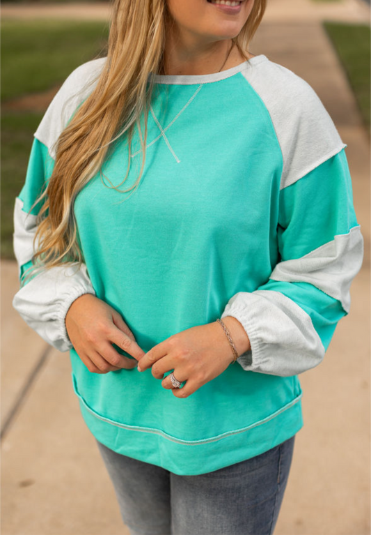 Aruba Blue Raglan Colorblock Pullover (pre-order)