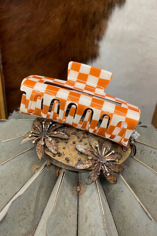 Orange Checkered Claw Clip INS
