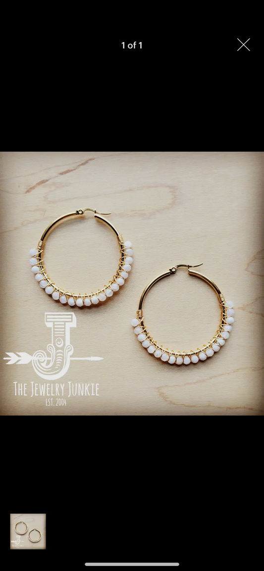 Woven Moonstone Beaded Hoop Earrings INS