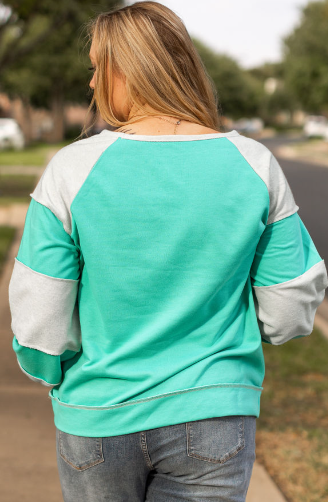 Aruba Blue Raglan Colorblock Pullover (pre-order)