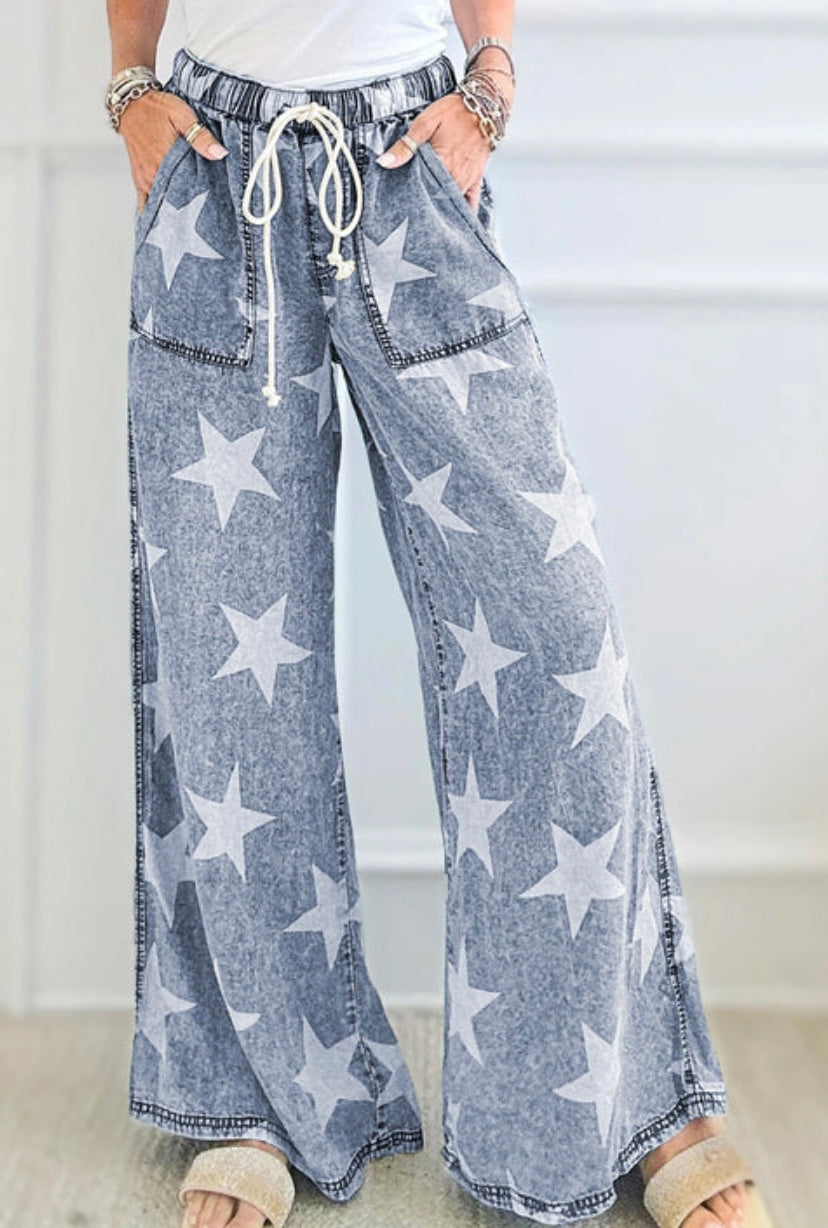 Star Print Wide Leg Jeans INS