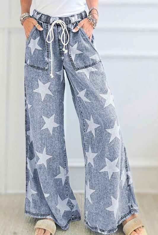 Star Print Wide Leg Jeans INS