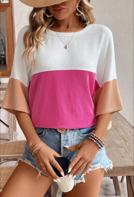 Pink Colorblock Corded Top INS