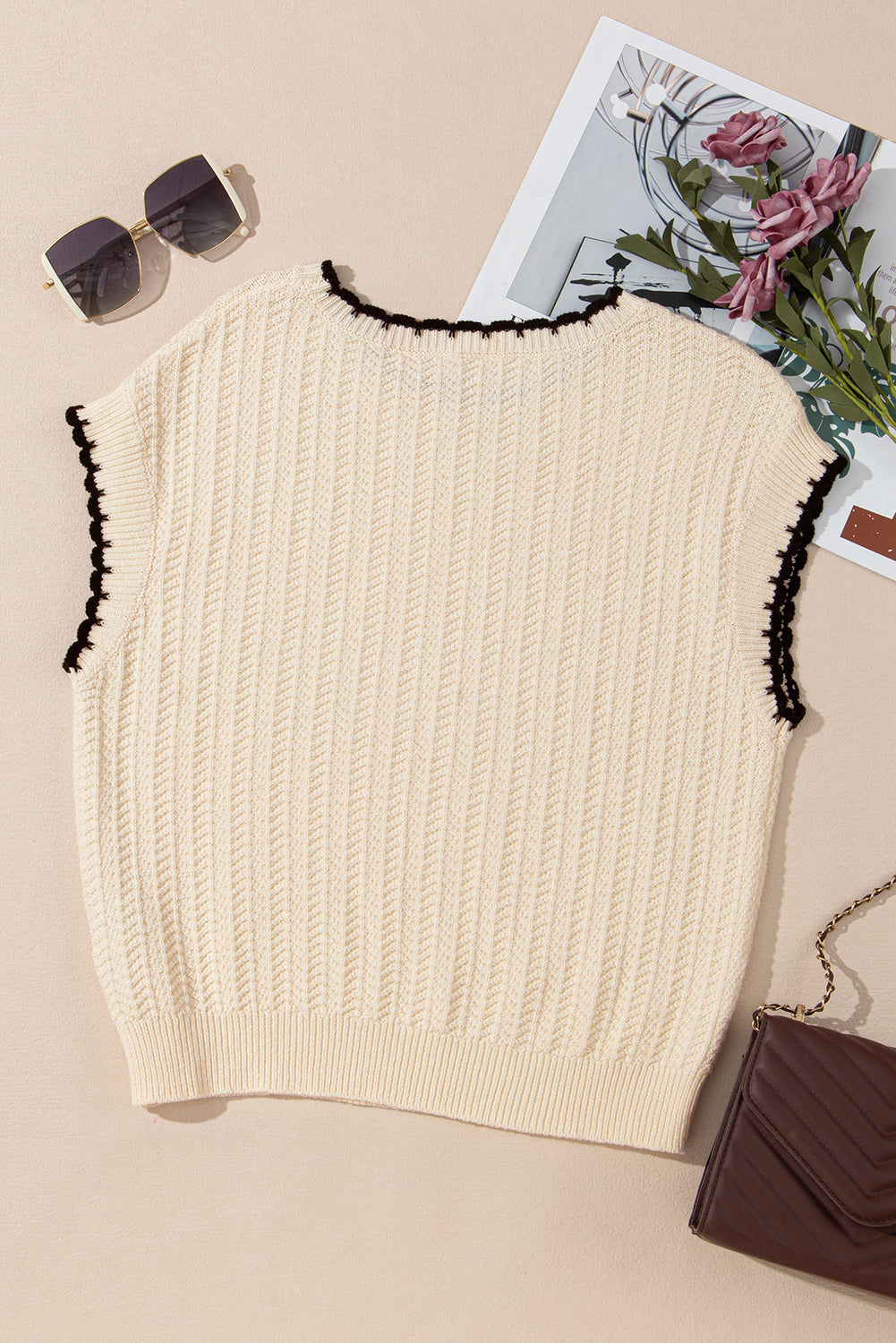 Beige Contrast  Boxy Sweater LT