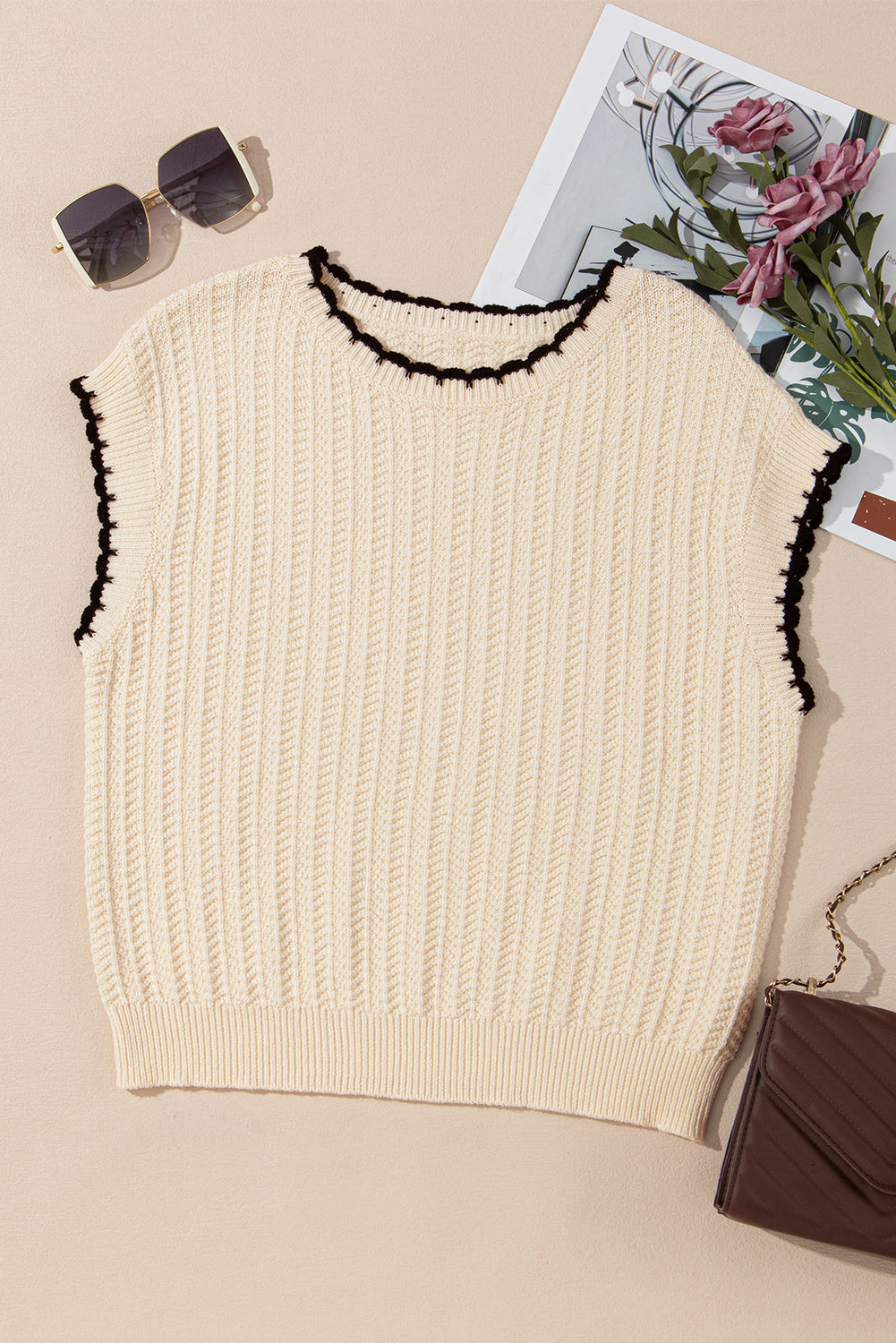 Beige Contrast  Boxy Sweater LT