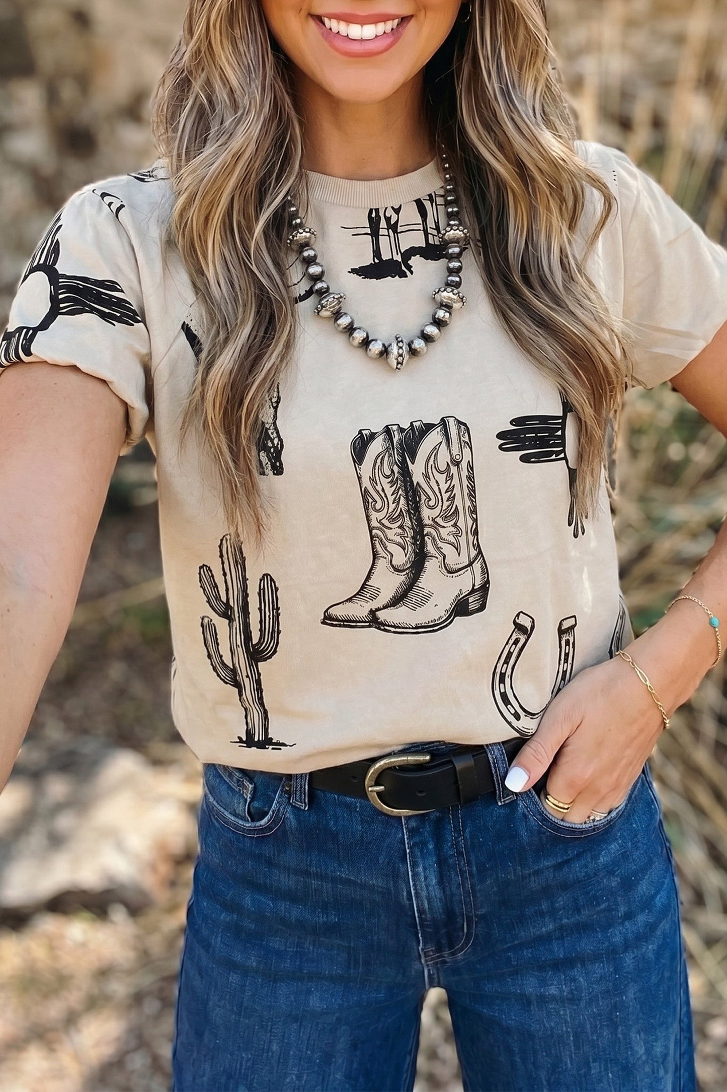Beige Retro Western Top