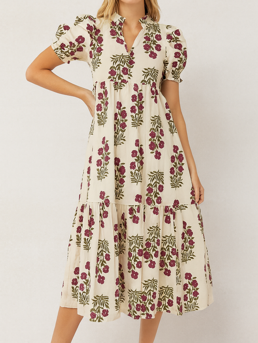 Beige Floral Maxi Dress FB