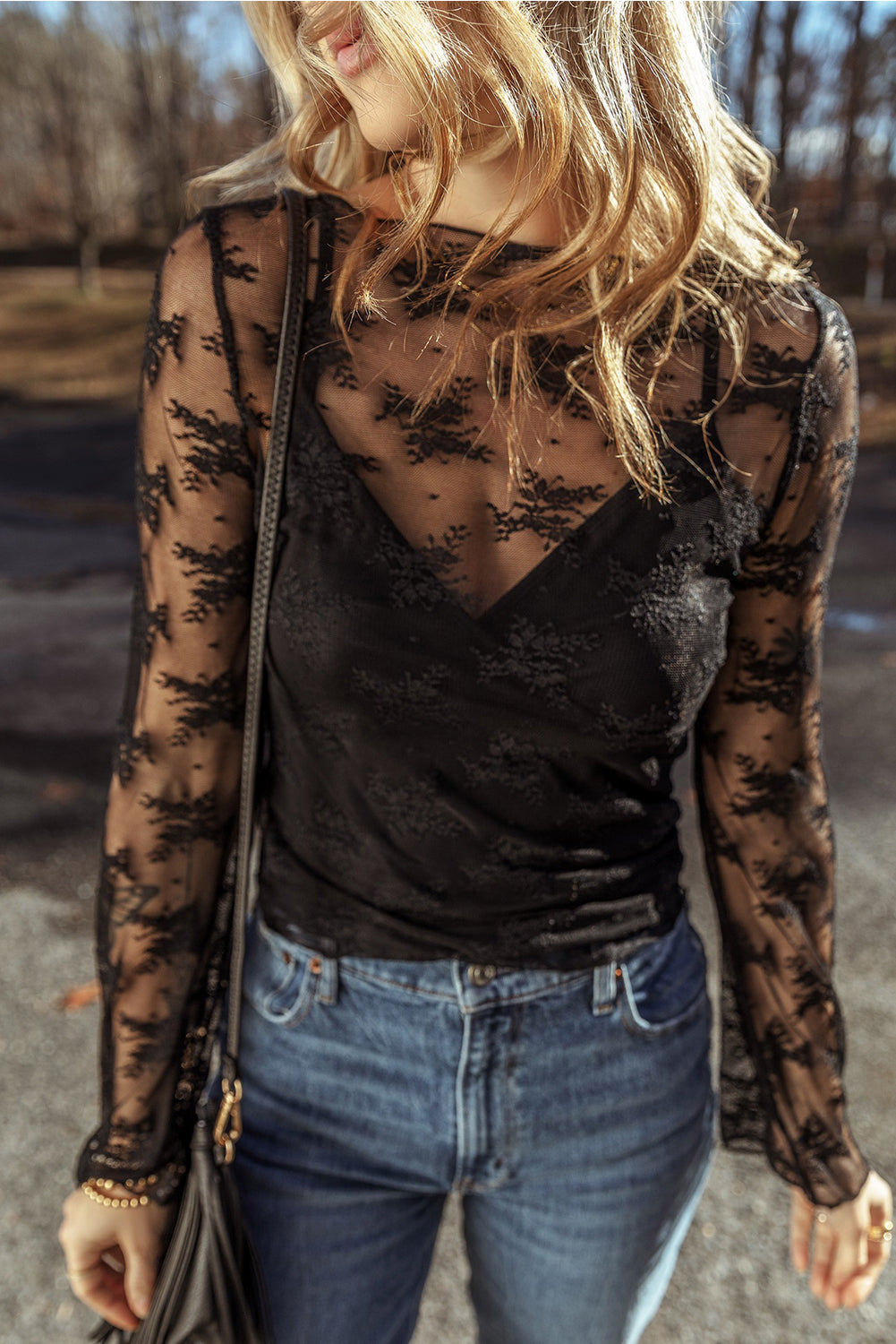 Black Lace Mesh Blouse LT