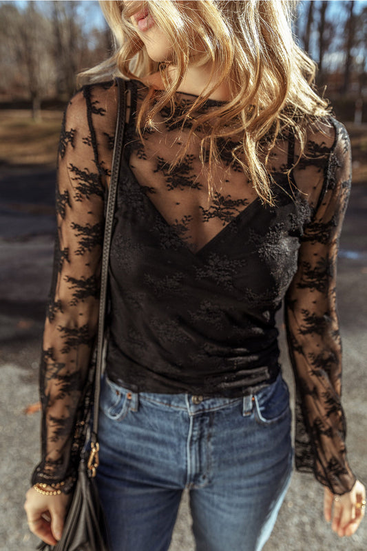 Black Lace Mesh Blouse LT