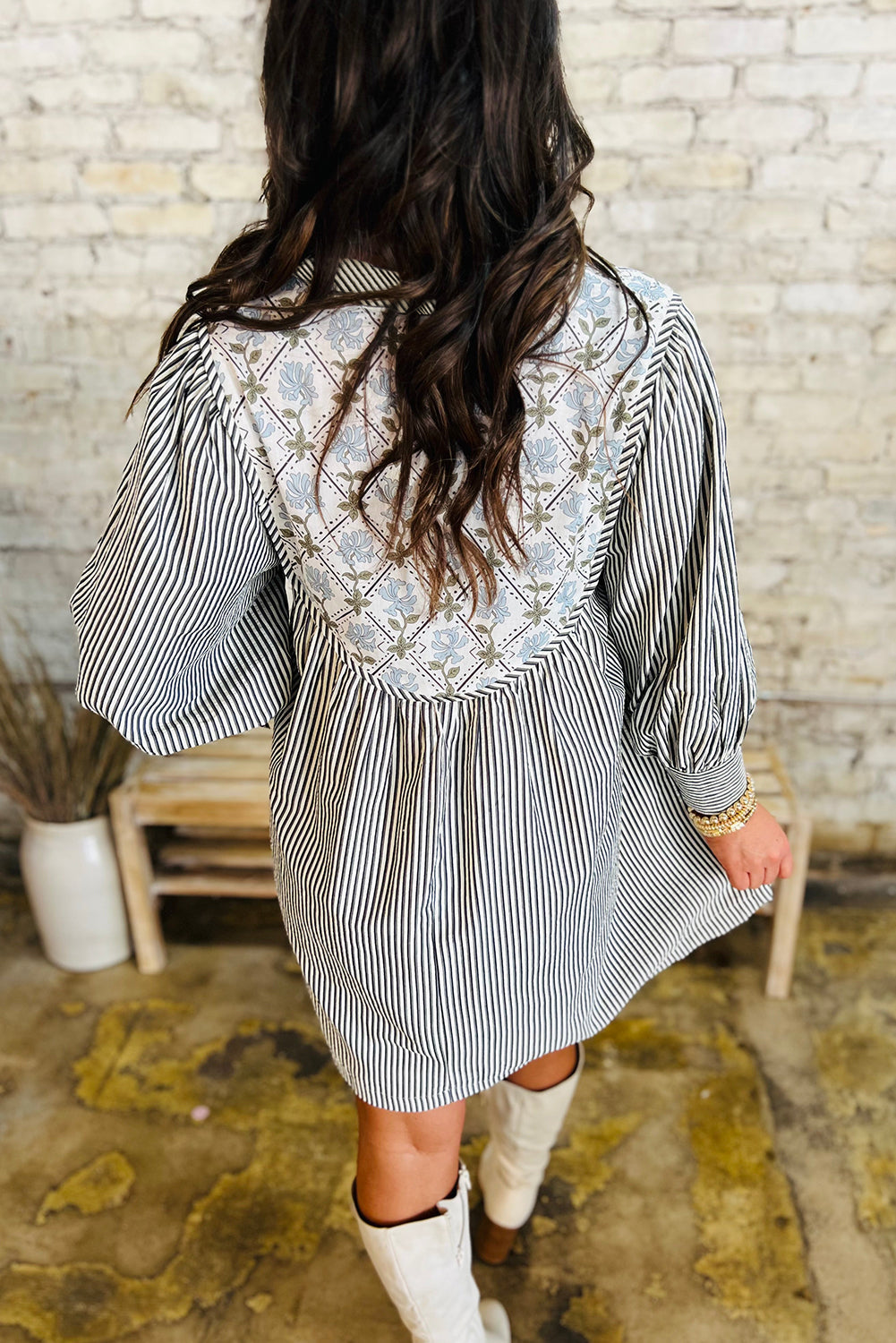 Black Stripe Floral Dress LT