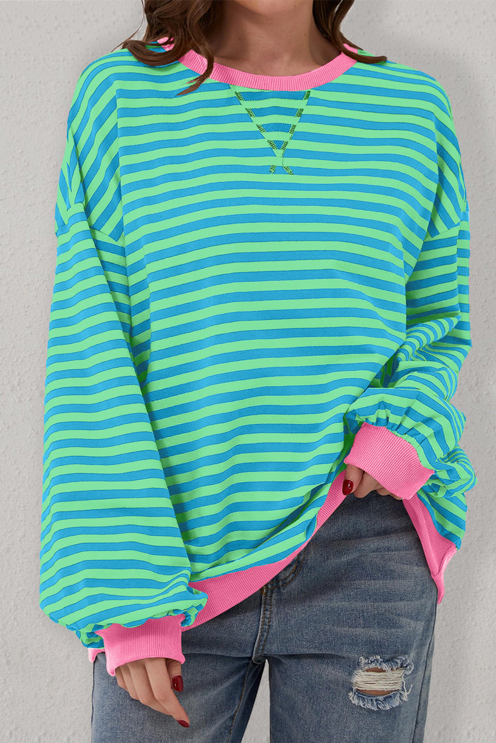 Blue Stripe Oversize Pullover LT
