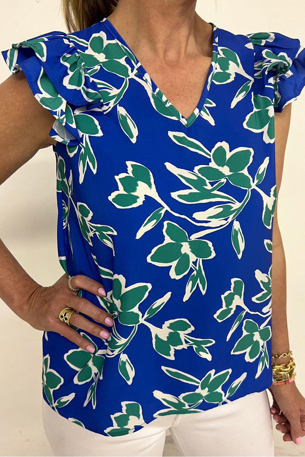 Blue Floral Ruffled Blouse LT