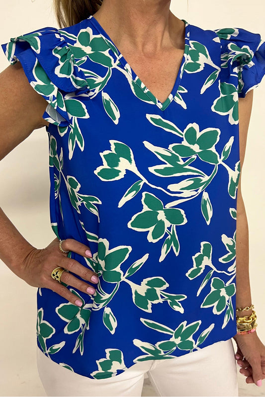 Blue Floral Ruffled Blouse LT