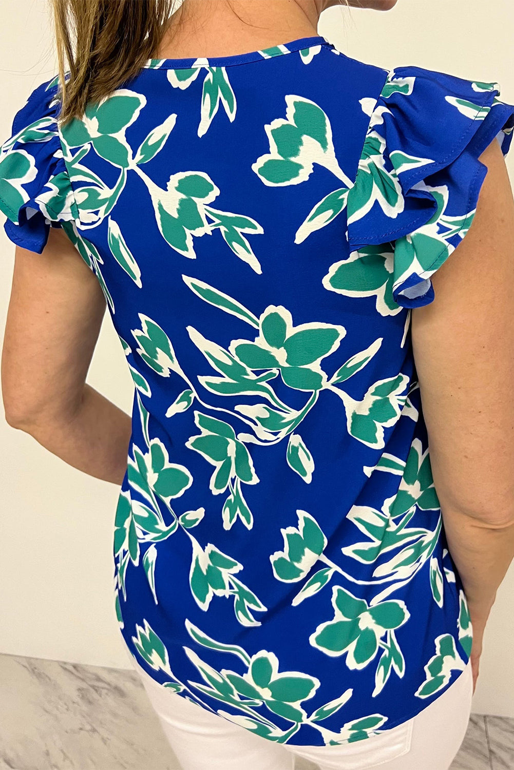 Blue Floral Ruffled Blouse LT