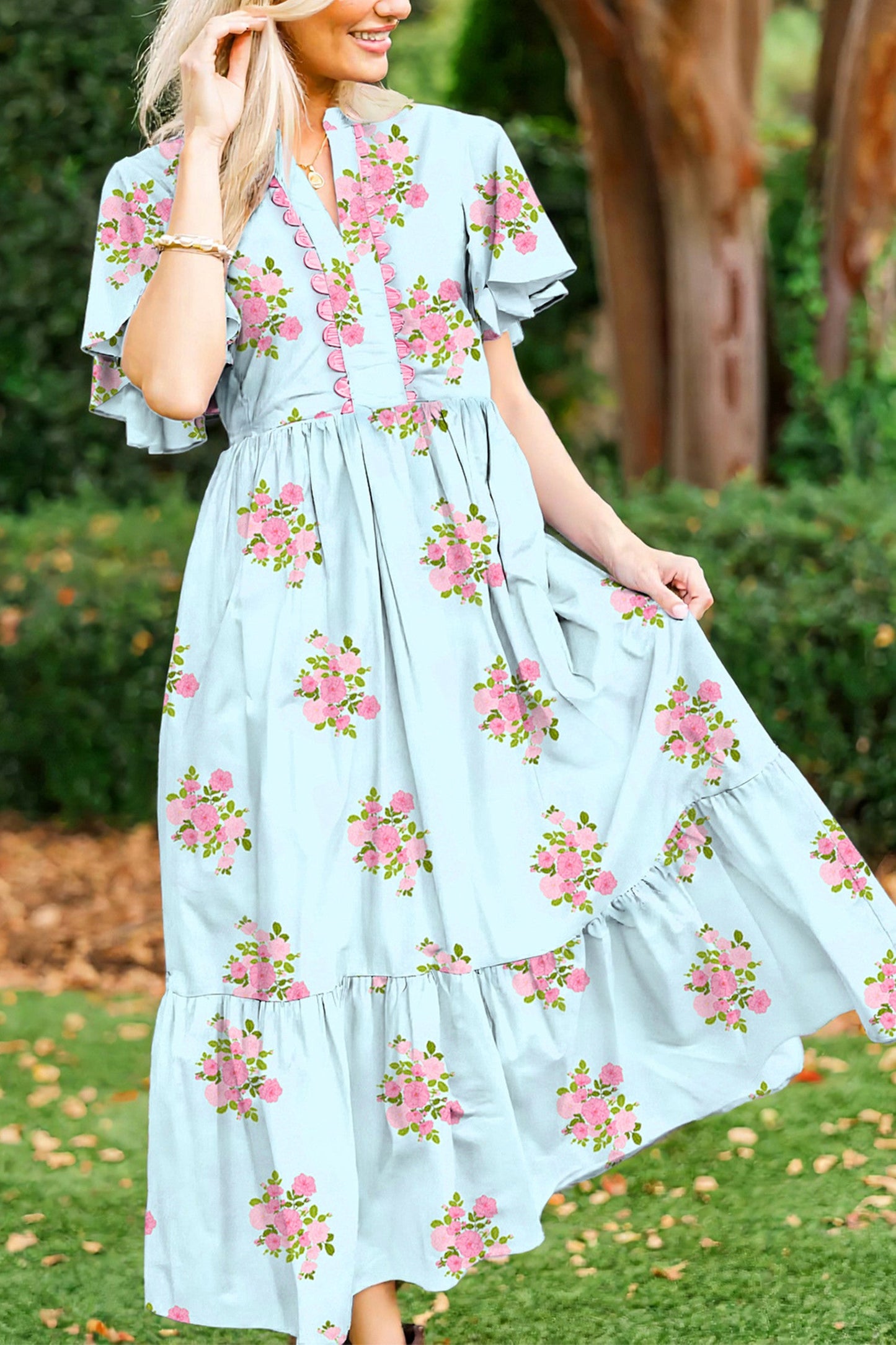 Notched Floral Maxi Dress