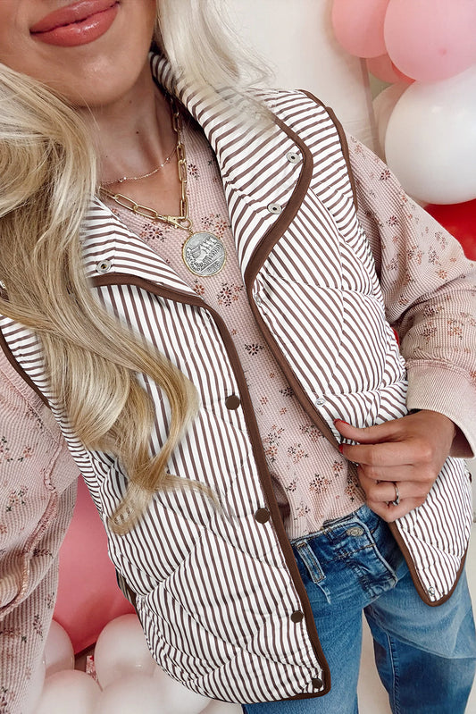 Brown Stripe Snap Button Vest LT