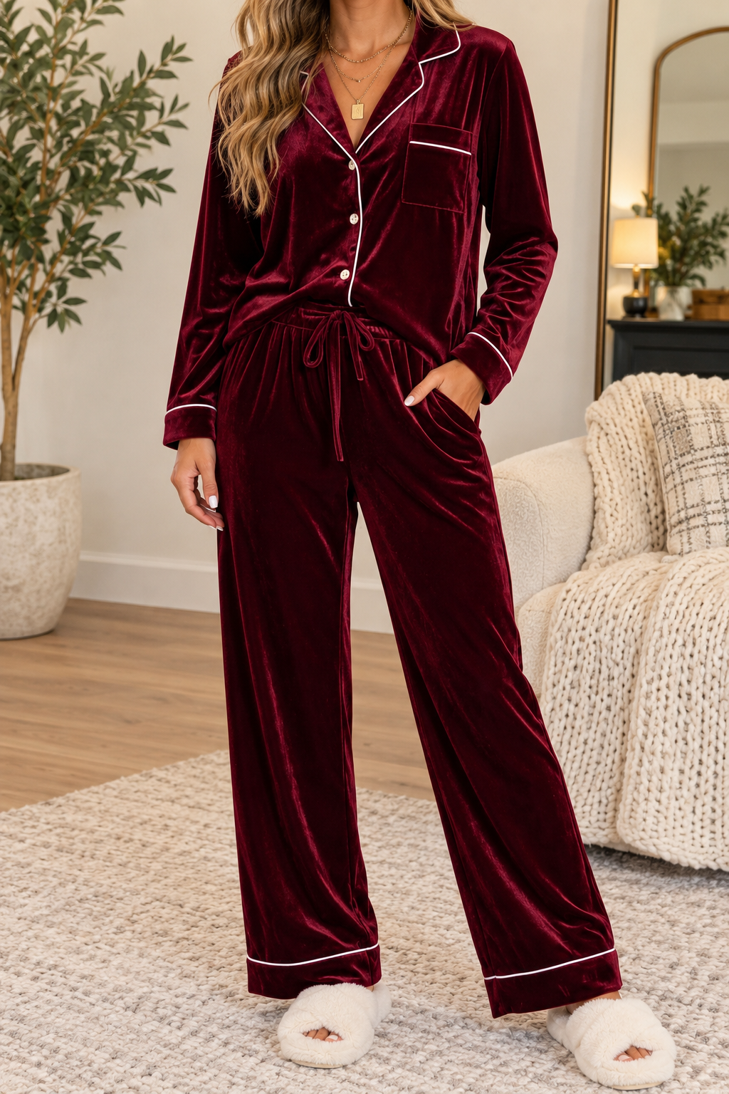 Burgundy Velvet Lounge Set