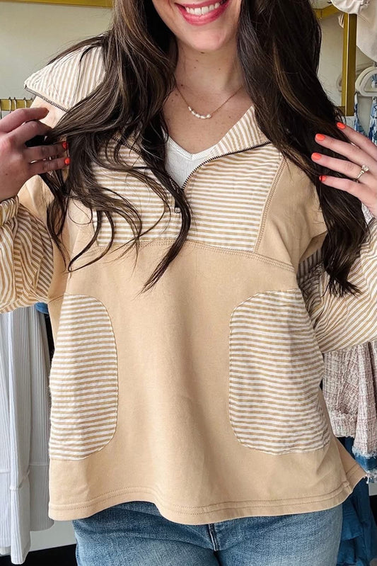 Stripe Quarter Zip Loose Top (Pre-order)