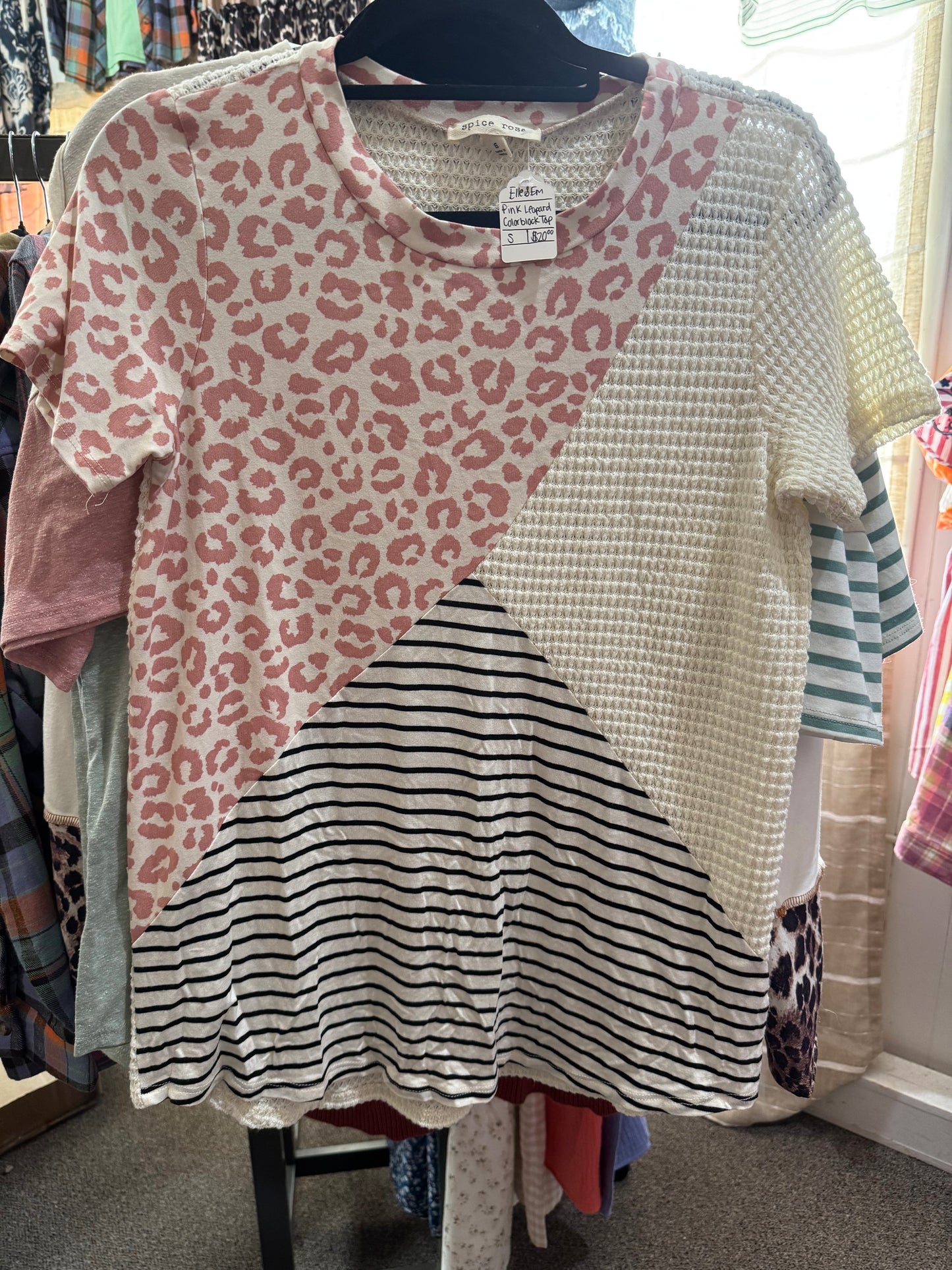 Pink Leopard Colorblock Top INS