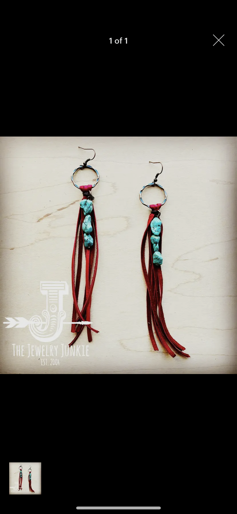 Red Leather Fringe with Turquoise chunks Earrings INS