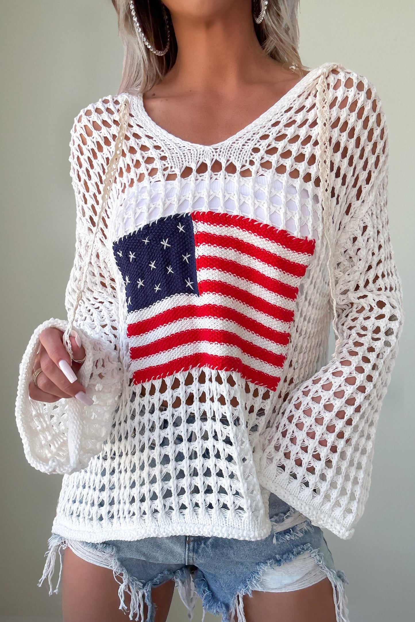 Crochet Flag Knit Hoodie