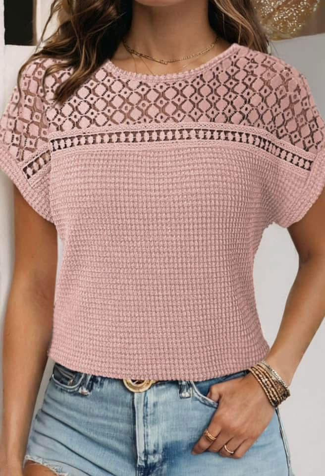 Lace Patchwork Waffle Top INS