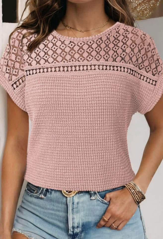Lace Patchwork Waffle Top INS