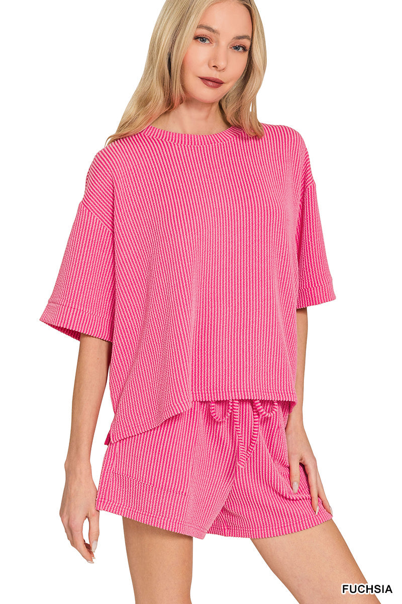 Ribbed Short Sleeve Zenana Set New RTS