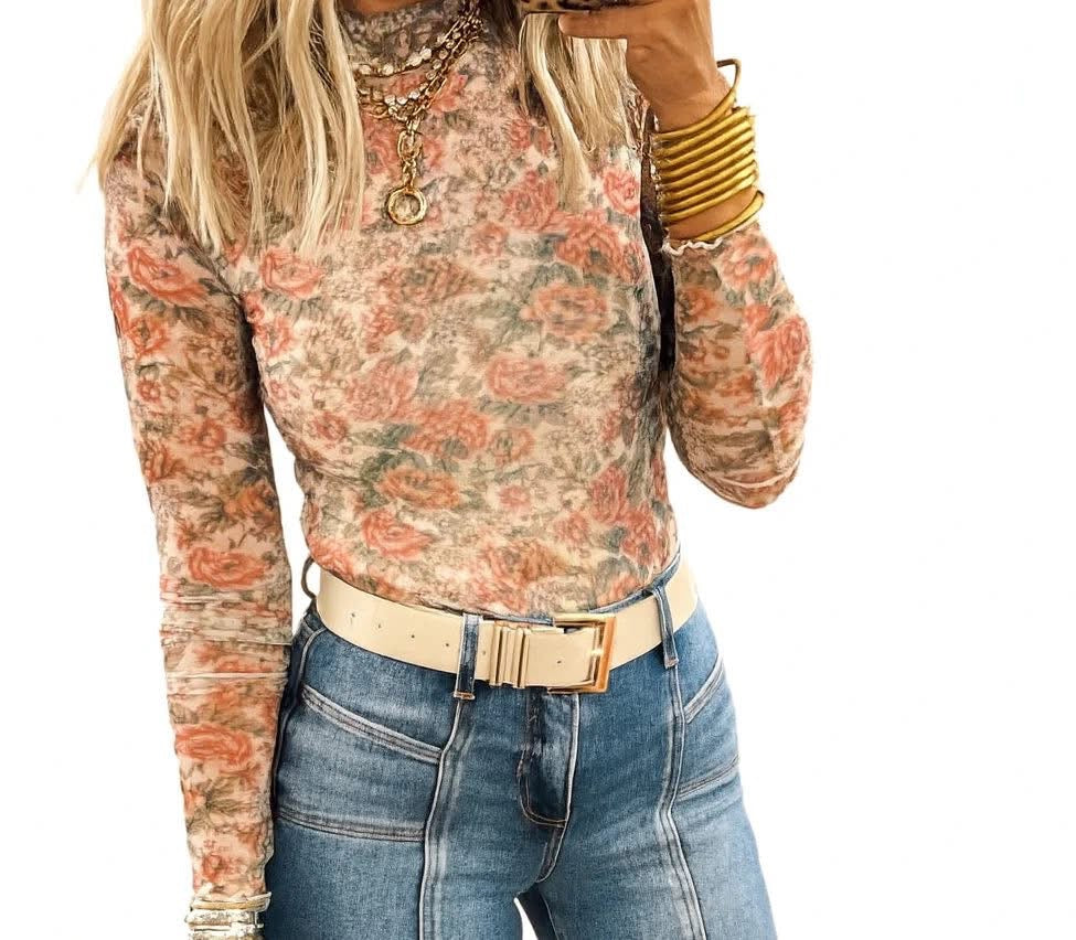 Retro Floral Mesh Top (Pre-Order)