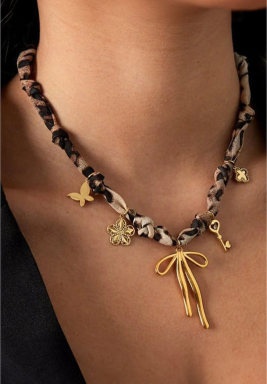 Leopard Bow Scarf Necklace INS