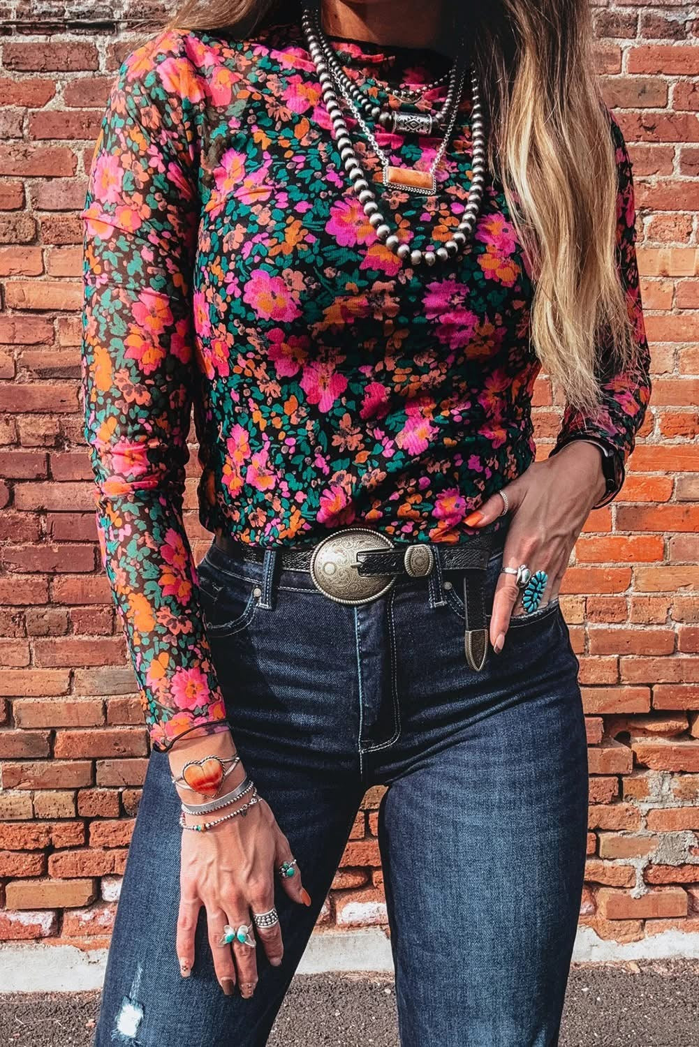 Rose Floral Mesh Top INS