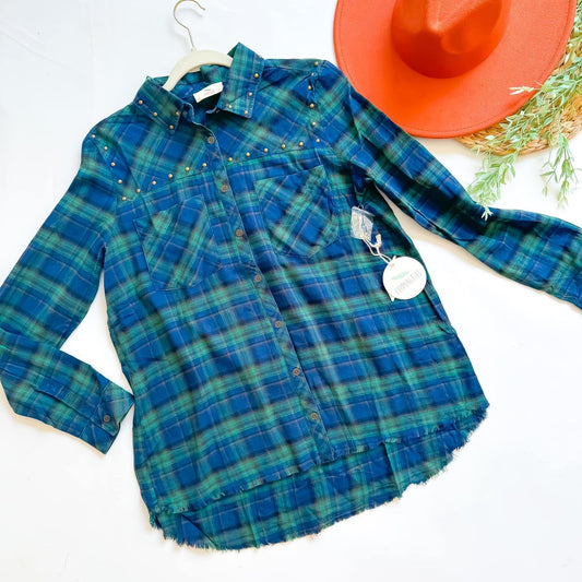 Navy & Green Studded Flannel INS